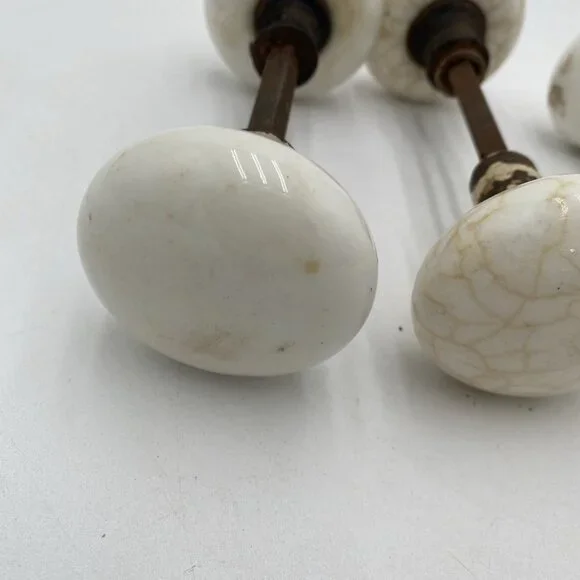 Antique Door Knob Handle Lot Porcelain White Art Deco Victorian VIntage Set 3